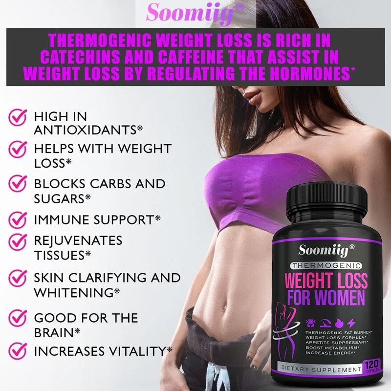 Thermogenic Fat Burner - Natural Appetite Suppressant, Metabolism Booster, Weight Management, Immunity, Metabolism, 120 Capsules